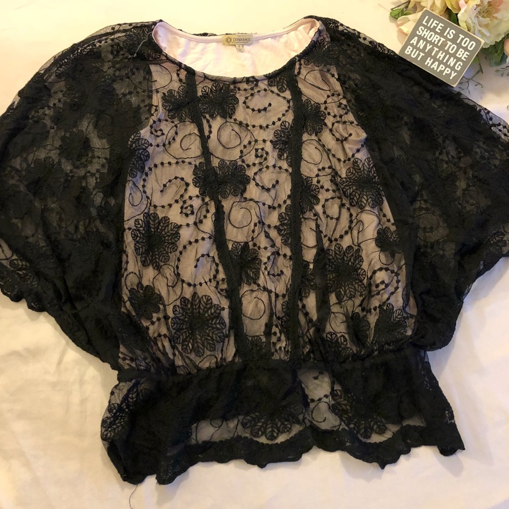 Democracy Black Lace with Nude Lining Top Size S